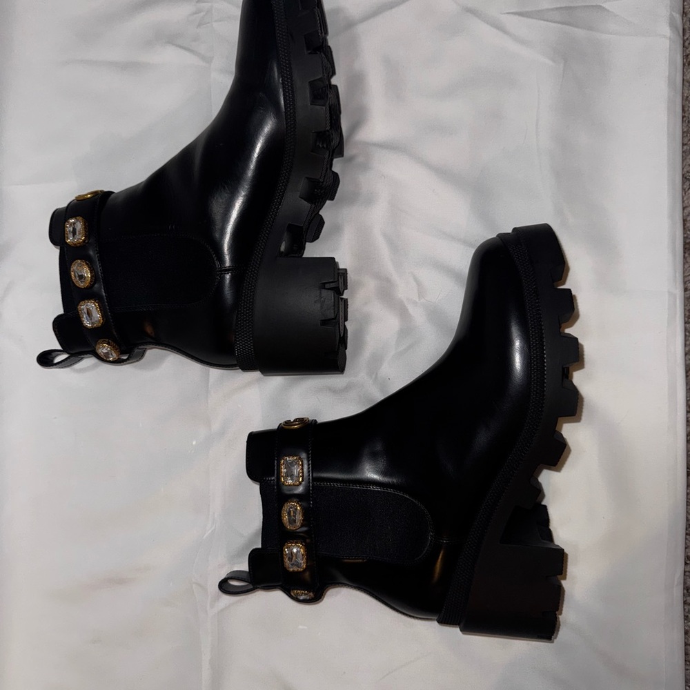 Gucci Calfskin Crystal GG Trip Chelsea Ankle Boots - Picture 5 of 10